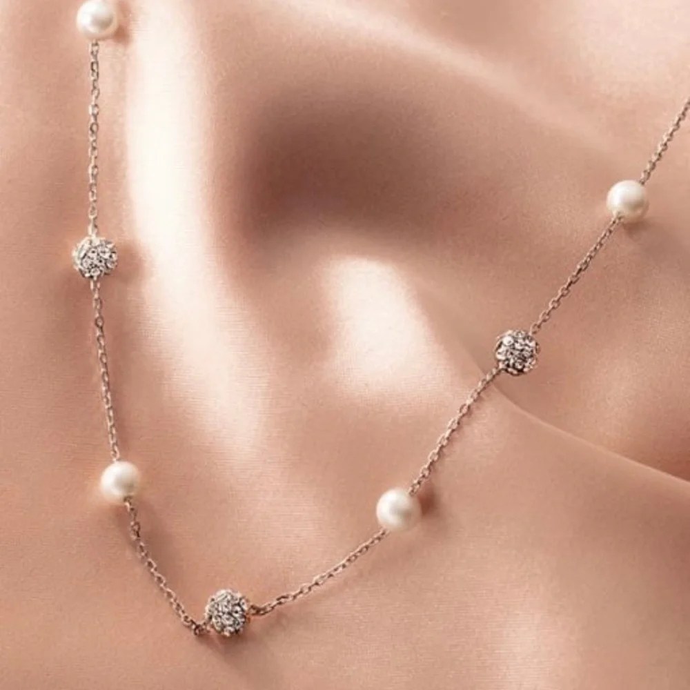 925 Sterling Silver Fresh Water Pearls Necklace - Picture 4 of 8